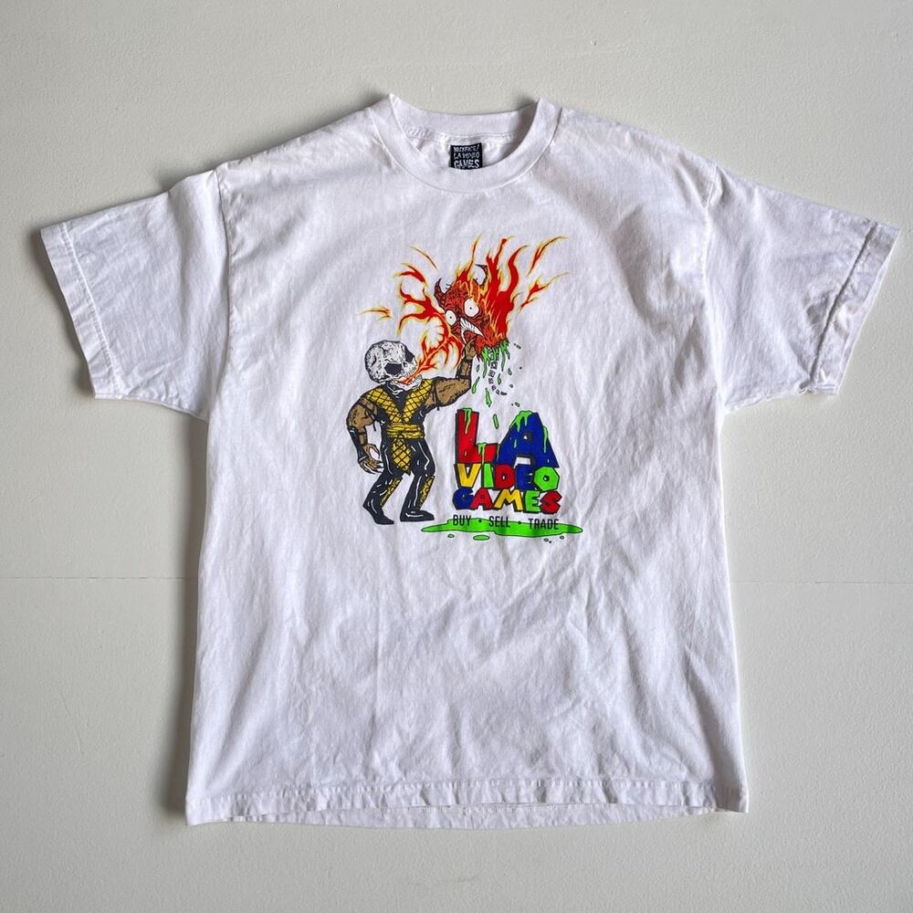 Nasty Neckface LA Video Games "Finish Him" Graphic T-Shirt / L  / White Cotton